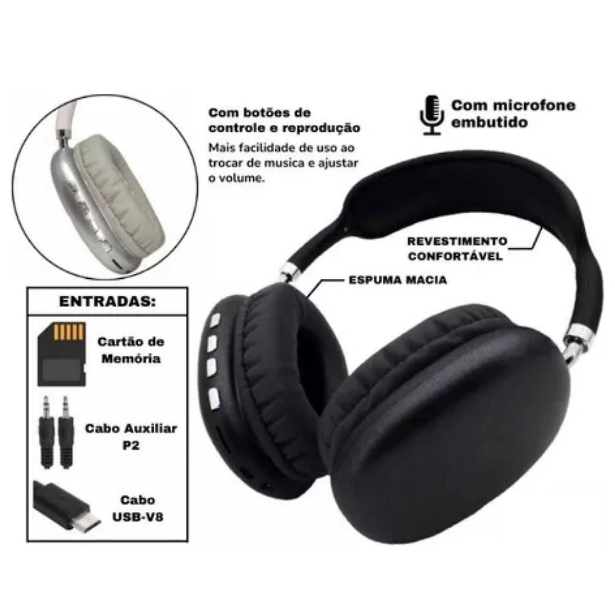 Miniatura Fone Max P9 Bluetooth Recarregável