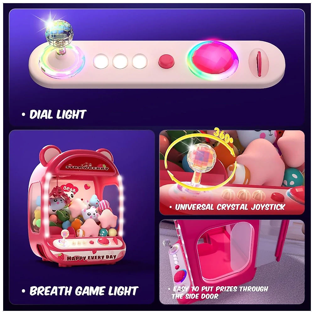 Skirfy Máquina de Garra Mini Arcade Rosa para Crianças, Brinquedo Vending Machine com Prêmios e Som, Presente de Aniversário