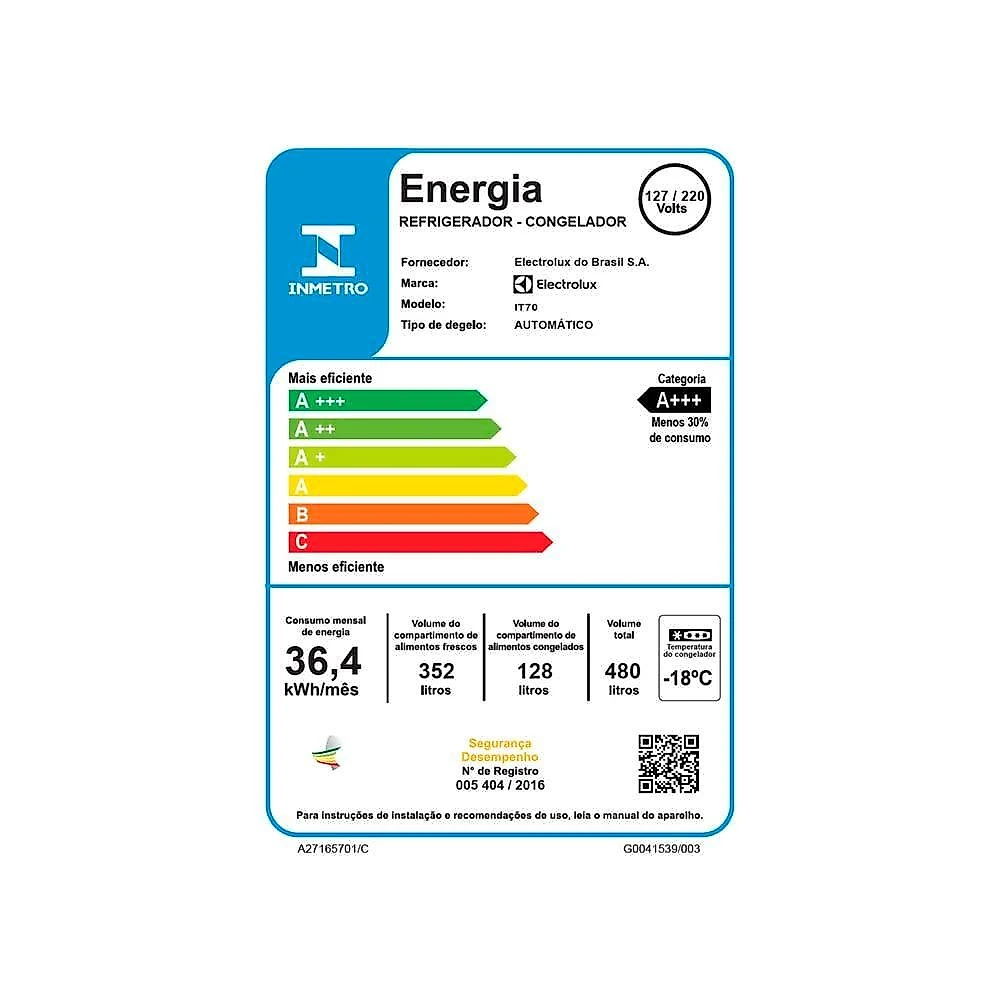 Geladeira electrolux frost free inverter 480l it70 efficient autosense duplex painel digital branca bivolt