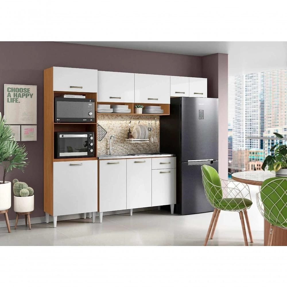 Armário de Cozinha Atenas 9 Portas 1 Gaveta MDP 249.7CM Cinamomo Aramóveis