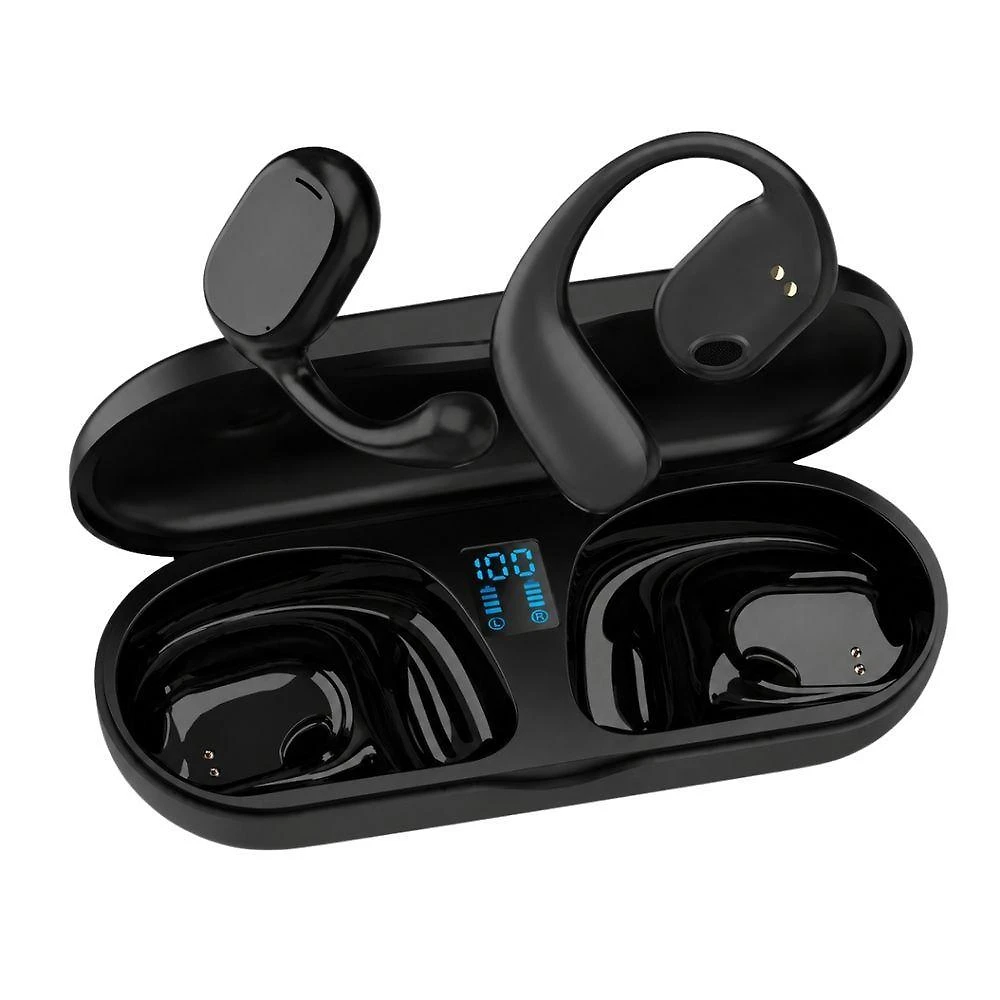 Fone de Ouvido sem Fio de Condução Óssea MDM com Bluetooth 5.3 Microfone e Estojo Carregador Preto