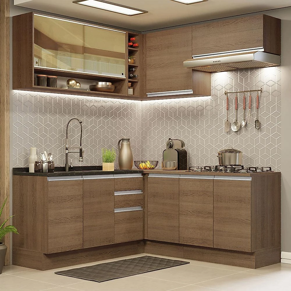 Cozinha completa de canto madesa glamy 349002 com armário e balcão (sem tampo e pia) - rustic