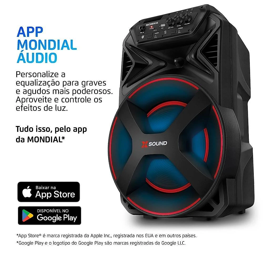 Caixa de som amplificada mondial xsound cm-300-n 300w bluetooth bateria até 9h preta