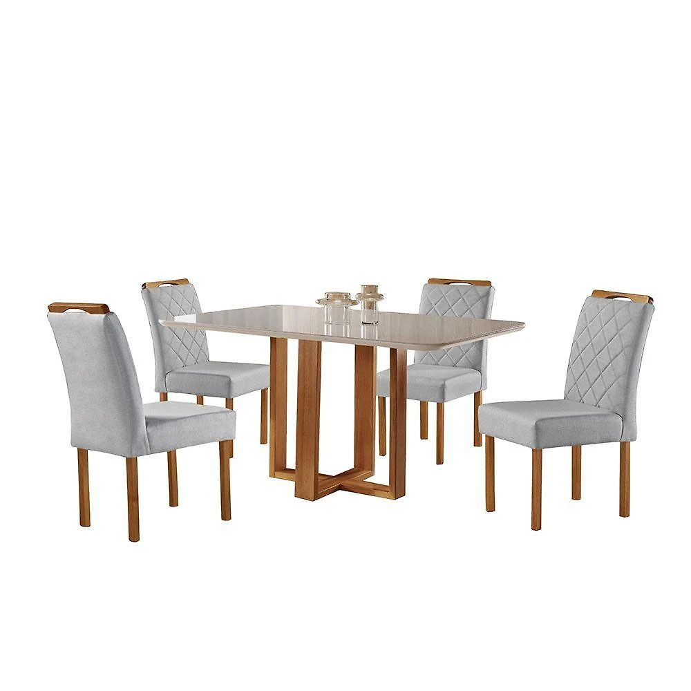 Miniatura Conjunto Mesa Com 4 Cadeitas Madeira Maciça Havana Móveis Mix Mel-prata