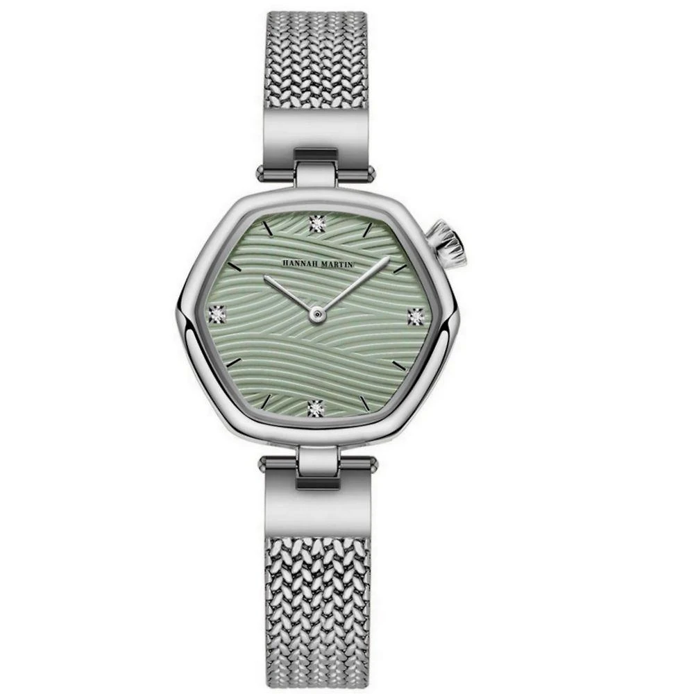 Relógio de Pulso Feminino Hexagonal Malha Aço Inoxidável Clássico Aço Inox Prata Hannah Martin