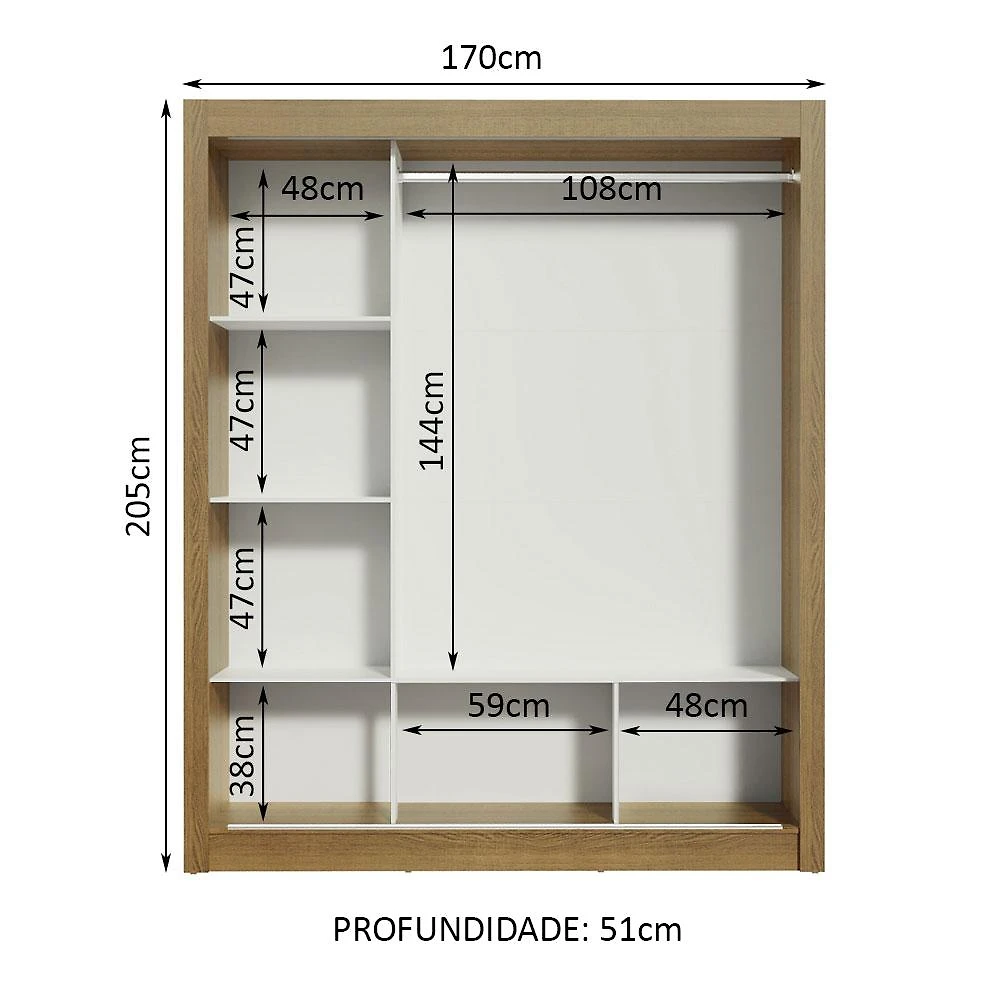 Miniatura Guarda Roupa Casal Madesa Mônaco 3 Portas de Correr com Espelho - Rustic/Branco Rustic/Branco
