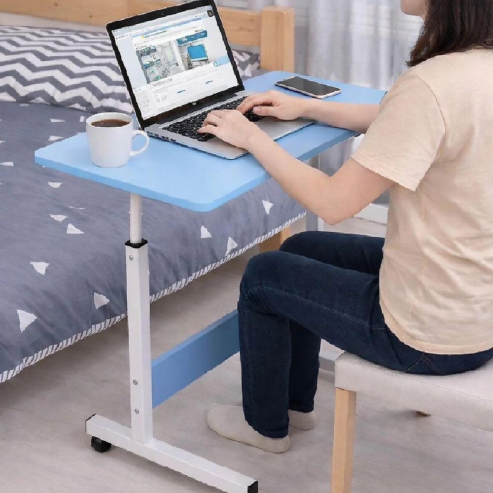 Mesa Para Notebook Azul Ajustável Com Rodinhas