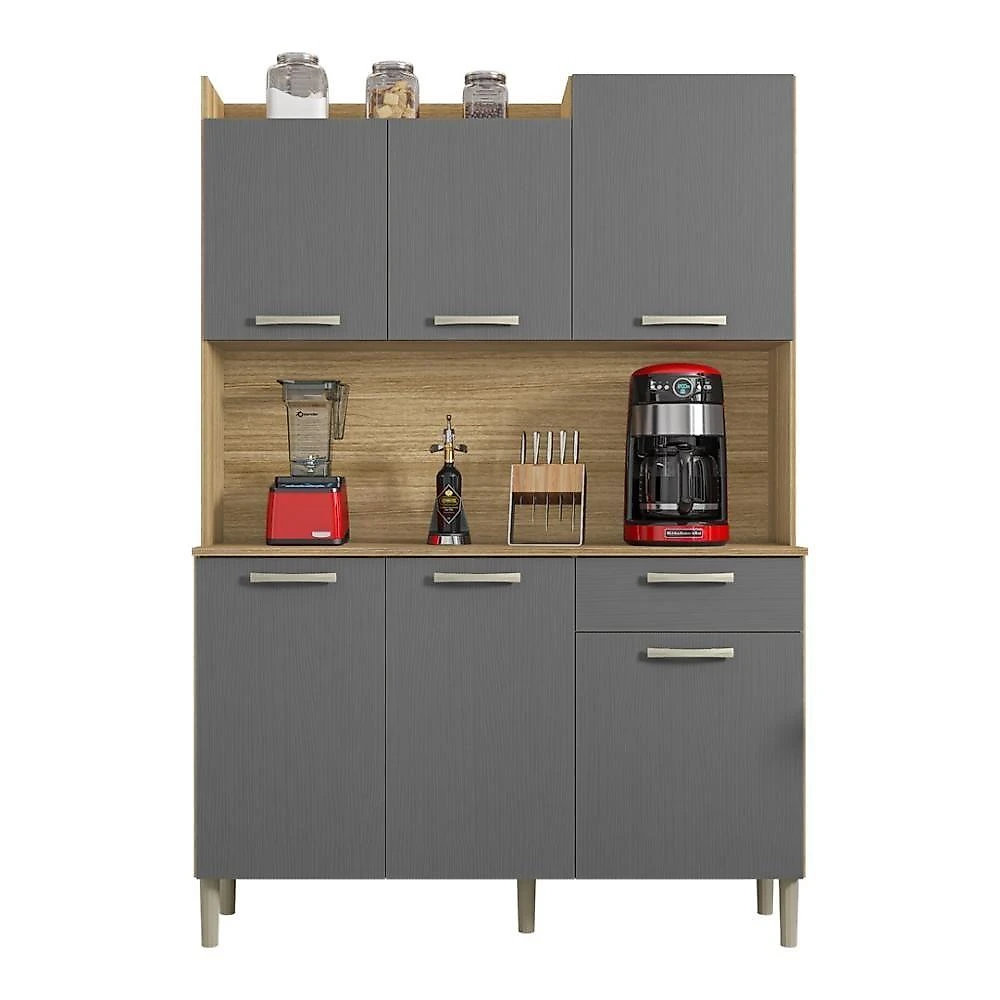 Armário De Cozinha Compacta 6 Portas 1 Gaveta Berlin - Freijó/gris