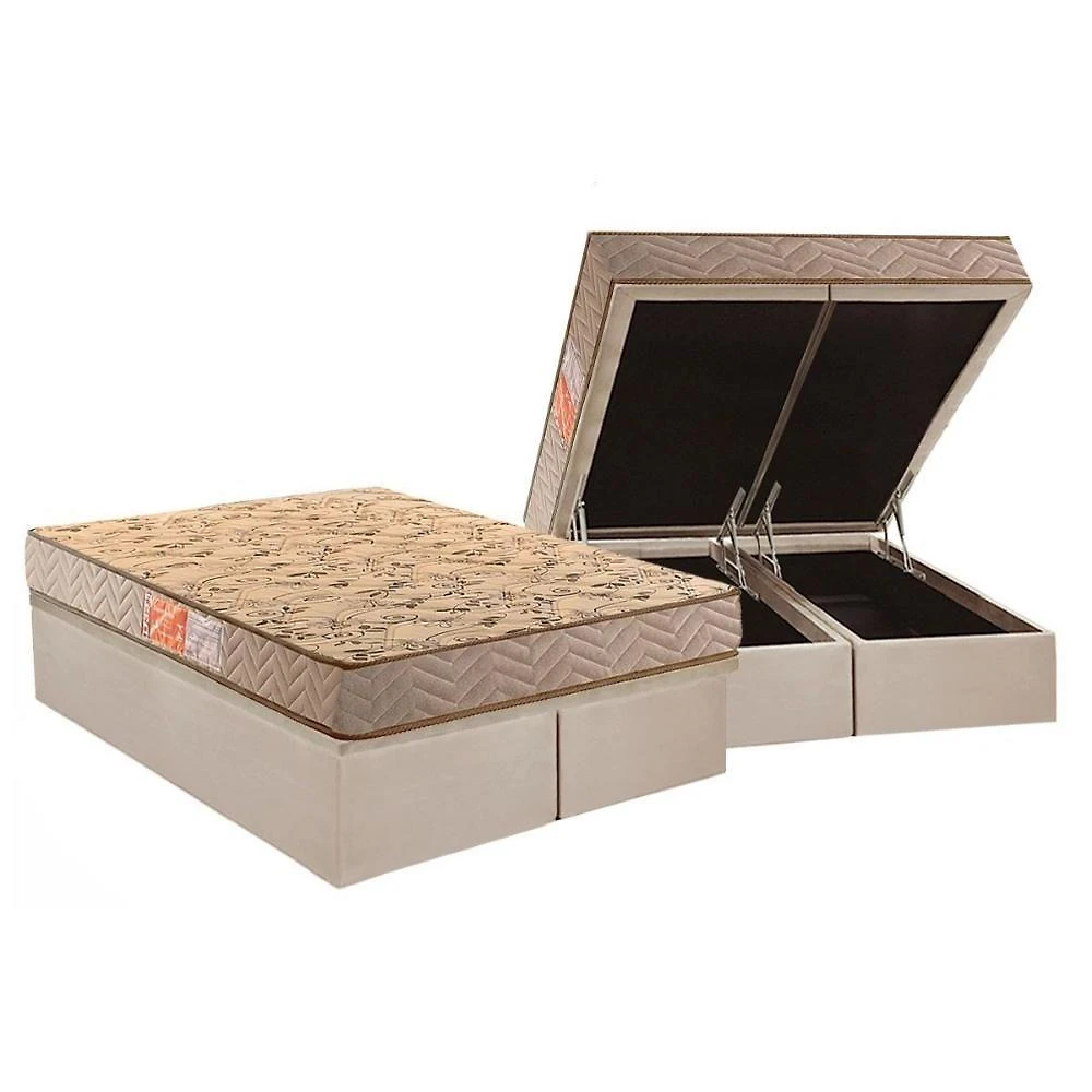 Conjunto Box Baú Queen: Colchão Molas Paropas D33 Pasquale Wave Clean + Base Crc Suede Clean (158x198)