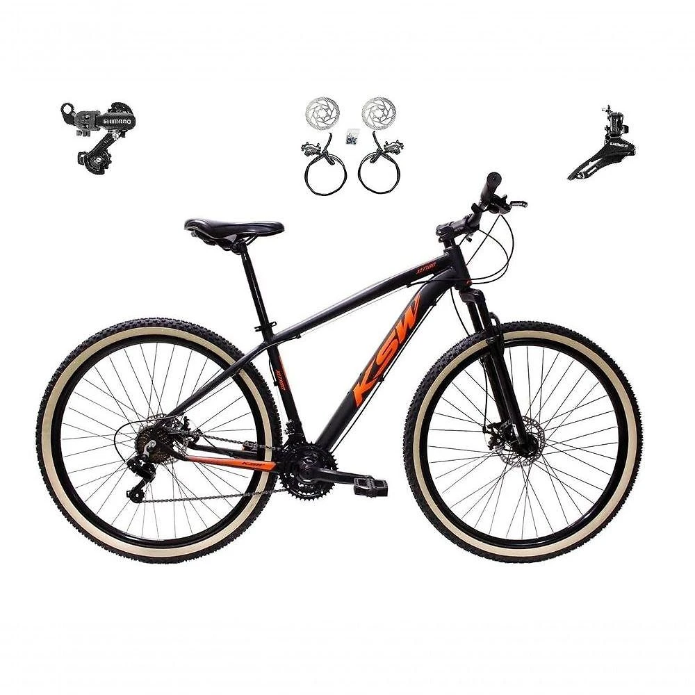 Bicicleta Aro 29 Ksw Xlt 24v K7 Câmbios Shimano Freio Hidráulico Garfo Trava Pneu Faixa - Preto/laranja Tam.19