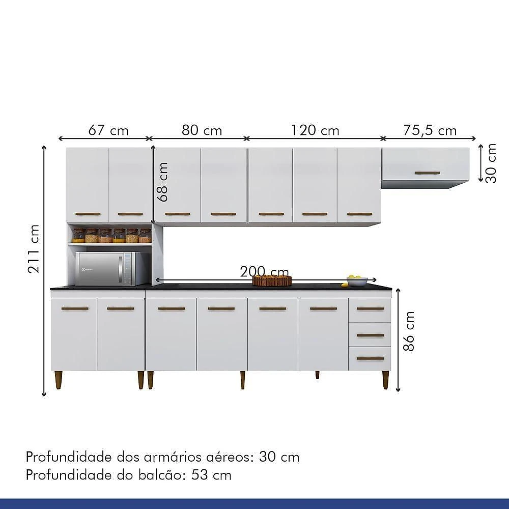 Cozinha Completa 14 Portas 3 Gavetas Atenas Kaiki Moveis Branco