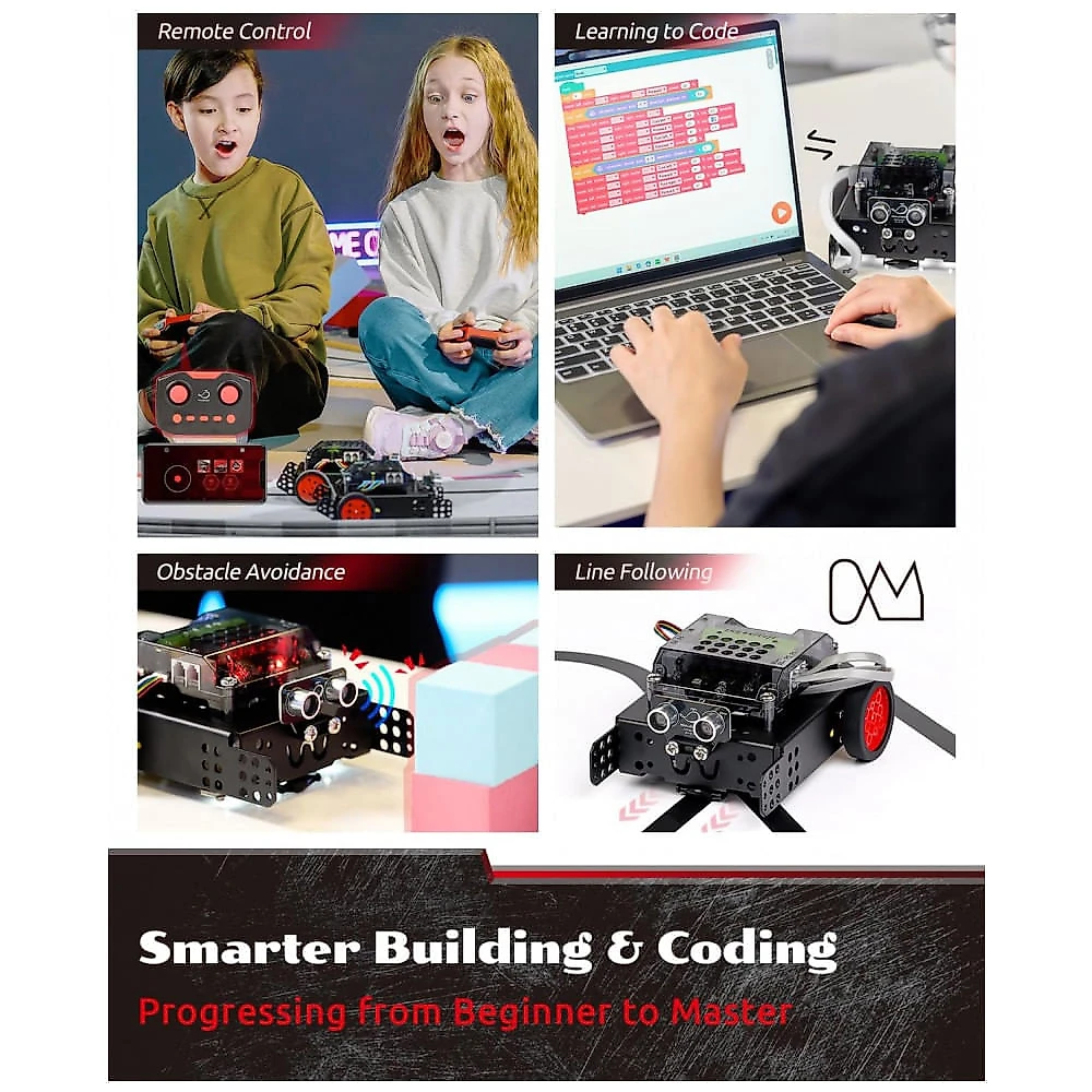 Kit STEM WhalesBot Rocky Smart Robot Car com Câmera FPV – Robô Programável com Scratch/Python/C e Controle Remoto, 8–16 anos