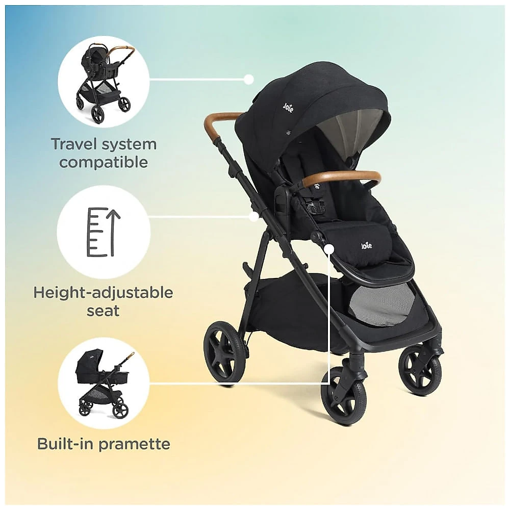Carrinho Joie Ginger Marrom 4-em-1 Pramette do Nascimento até 22,7 kg com Rodas Todo Terreno