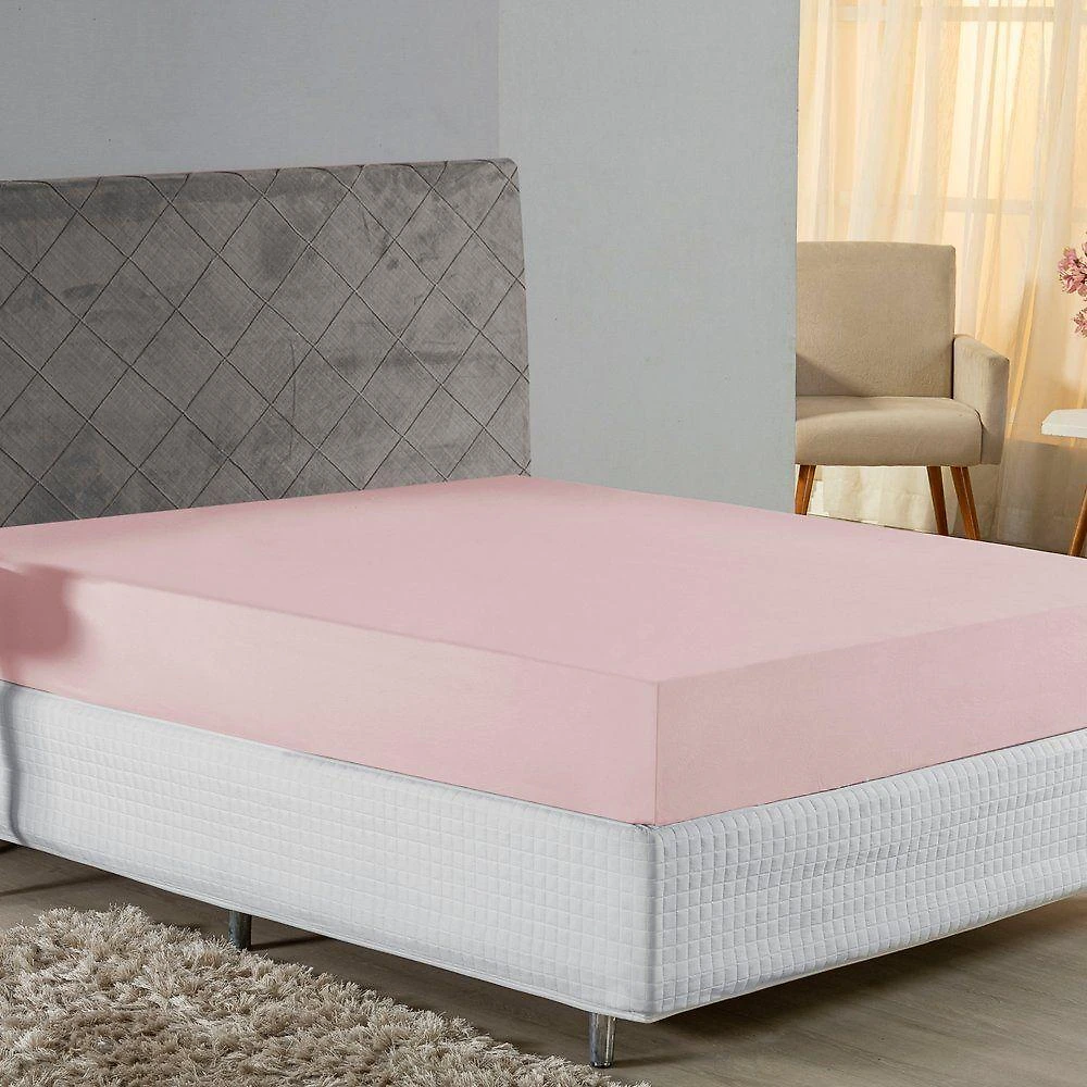 Lençol Com Elástico Casal Nobre 1 Peça 30cm De Altura Malha 100% Algodão - Rosa