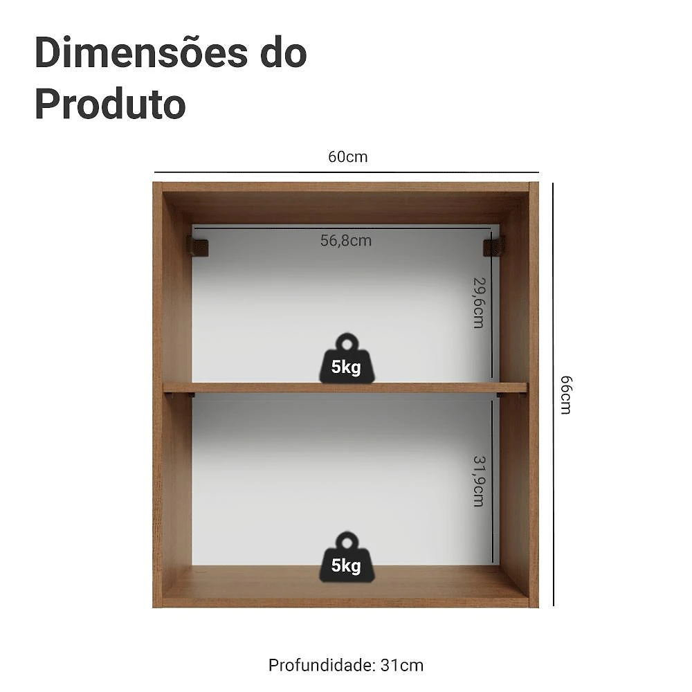 Armário aéreo 60 cm 1 porta rustic/branco vik madesa