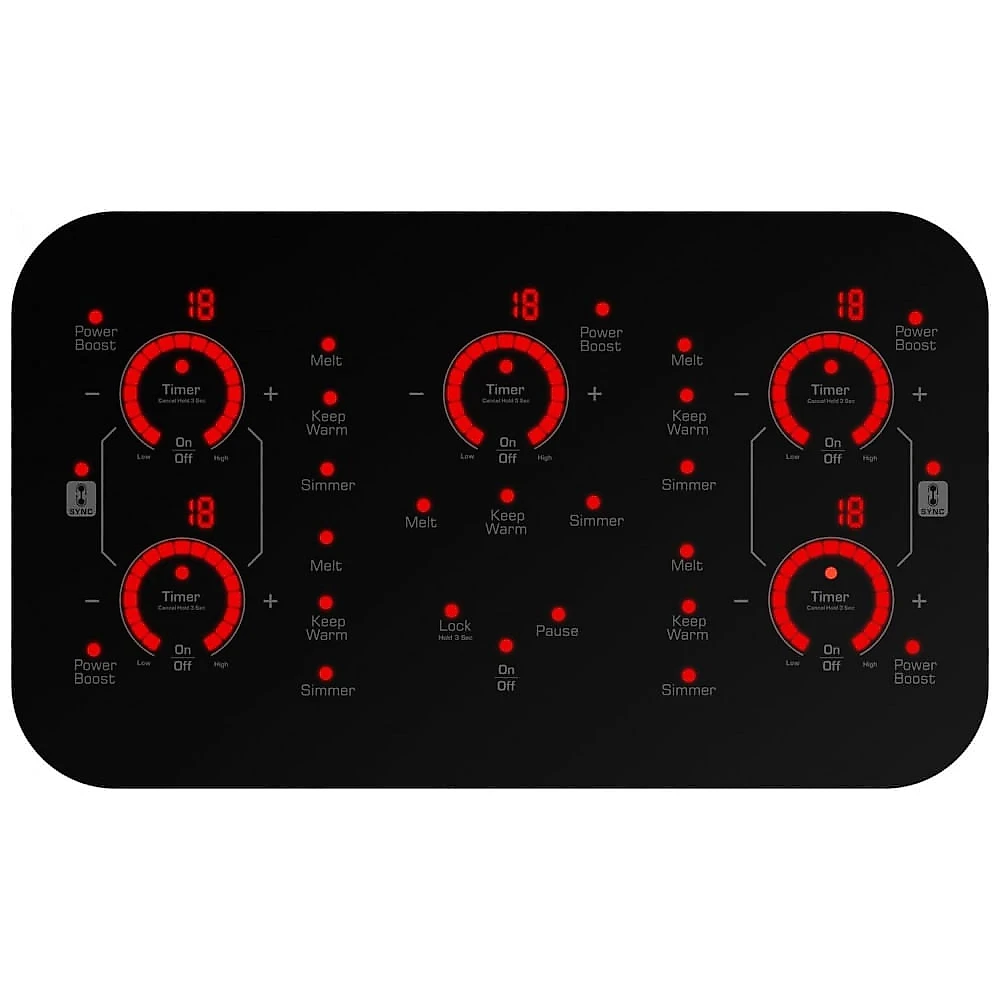 Cooktop elétrico de indução 91cm Empava 5 zonas vidro preto Bridge‑SYNC RapidHeat 11400W 220V