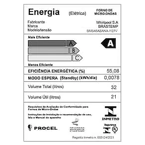 Forno de Micro-ondas Brastemp BMS46AB Alta Capacidade com 18 Receitas Pré-Programadas 32L - Branco 110v