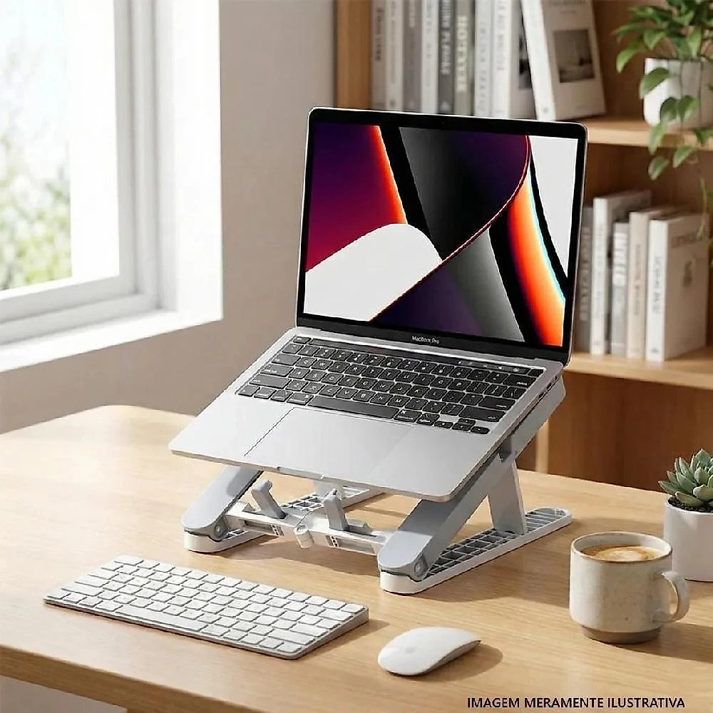 Suporte Notebook e Celular Articulado Duplo 2 em 1 Mesa Ajustavel Ergonomico Branco e Cinza Yeet