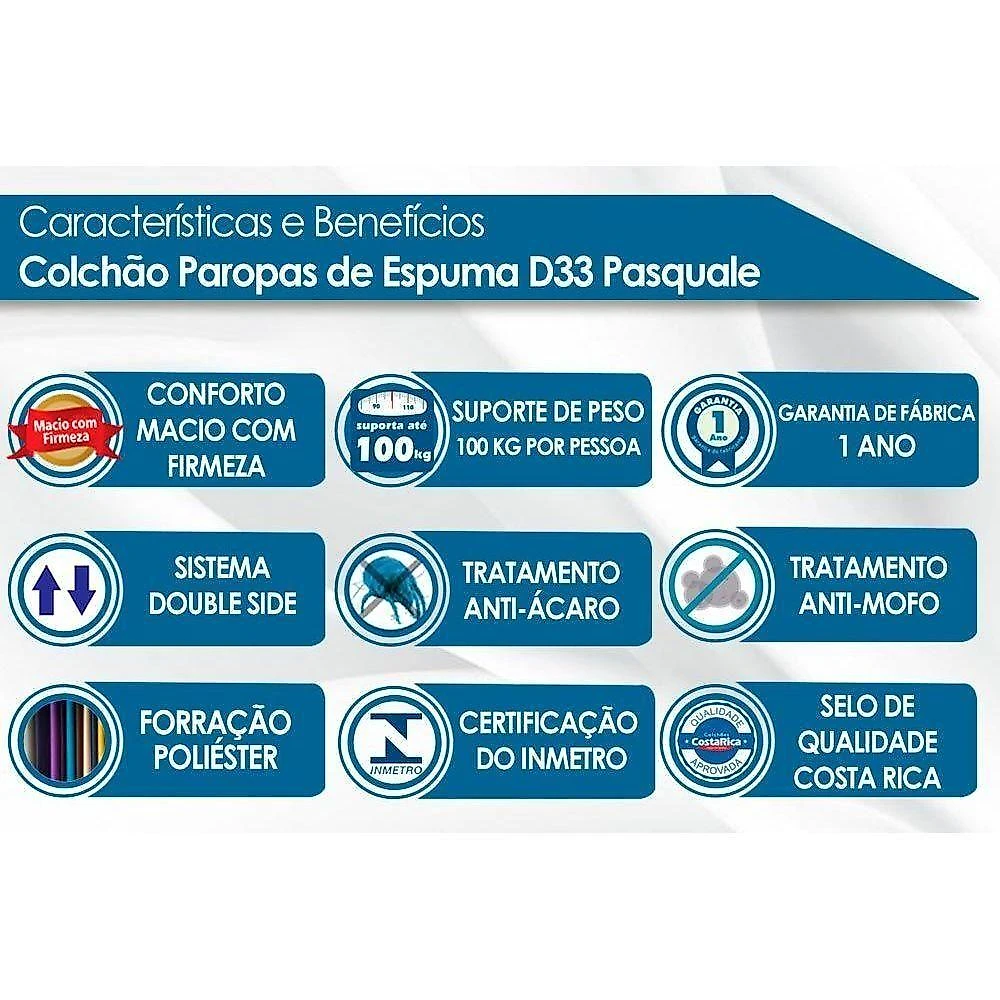 Colchão Solteiro Espuma D33 Pasquale Black (78x188x18) Paropas