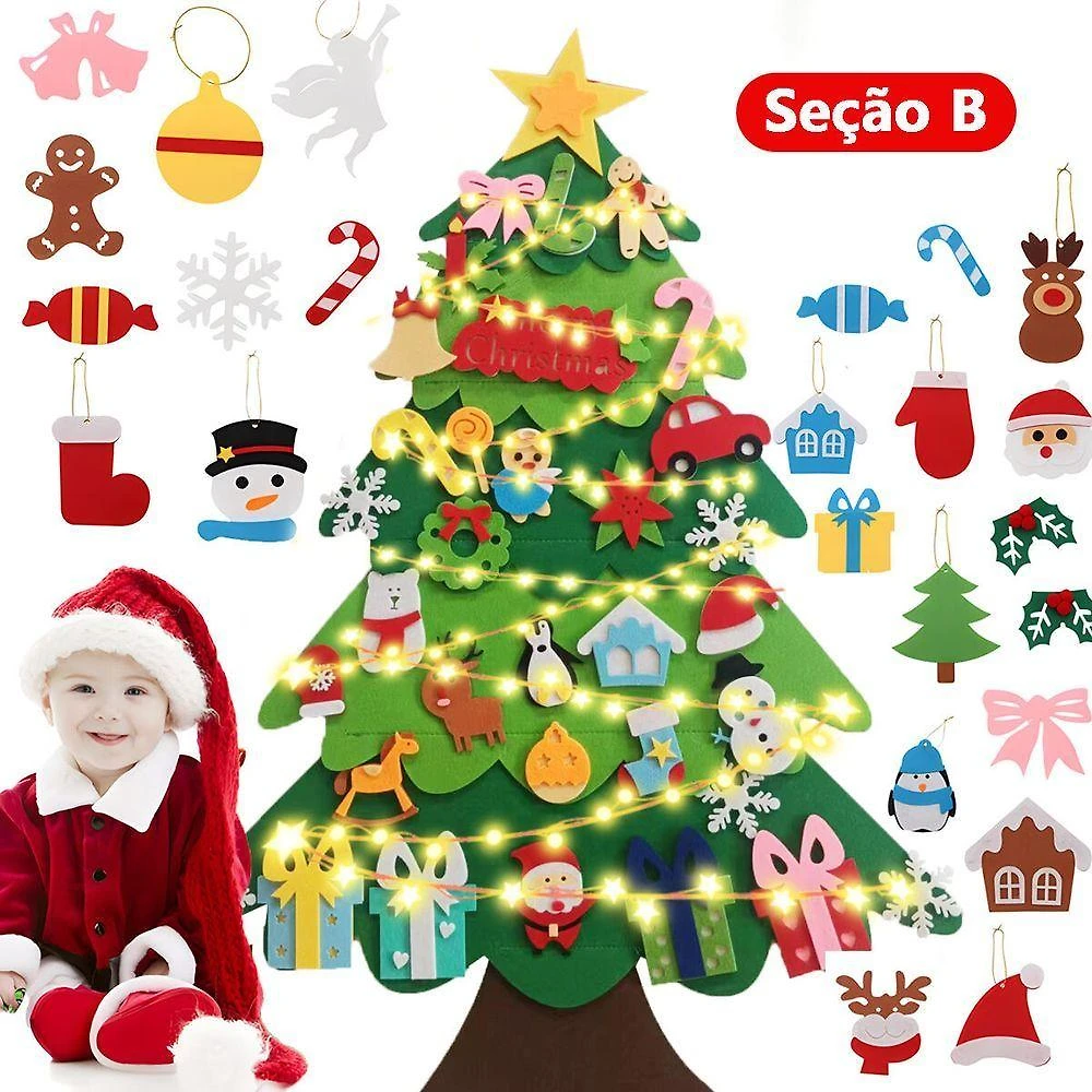 Árvore de Natal de Feltro Decorativa HX625-B com Enfeites Coloridos Removíveis Tudo em Caixa