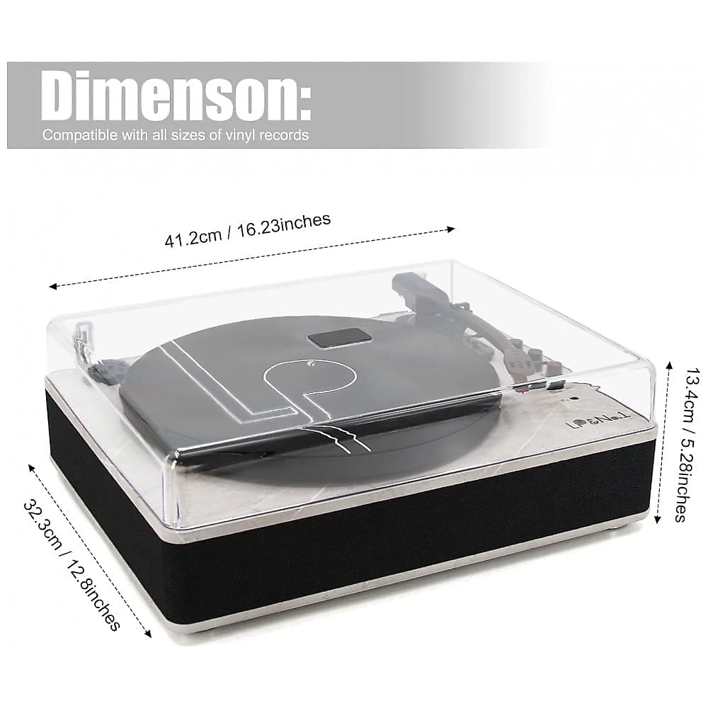 Toca Discos Retro com 3 Velocidades e Alto Falantes Estéreo, LPNo1, Cinza Claro
