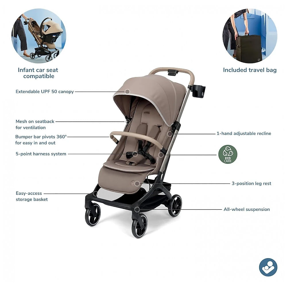 Carrinho de Bebê Maxi-Cosi Oxford Cabin Marrom-Escuro Ultra Leve para Viagem 22,7 kg