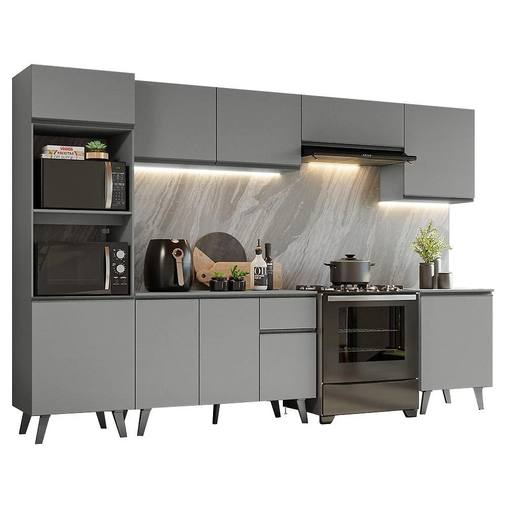 Armário de cozinha completa 320cm cinza nice madesa 01
