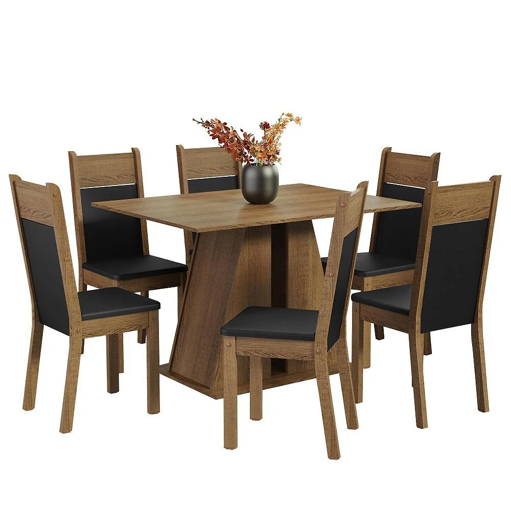 Conjunto sala de jantar mesa tampo de madeira 6 cadeiras rustic/preto beverly madesa