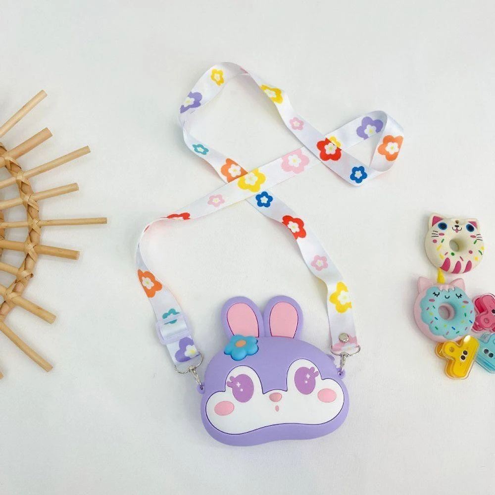 Bolsa de Silicone Infantil Coelho Pop It para Moedas com Alça Lilás OEM