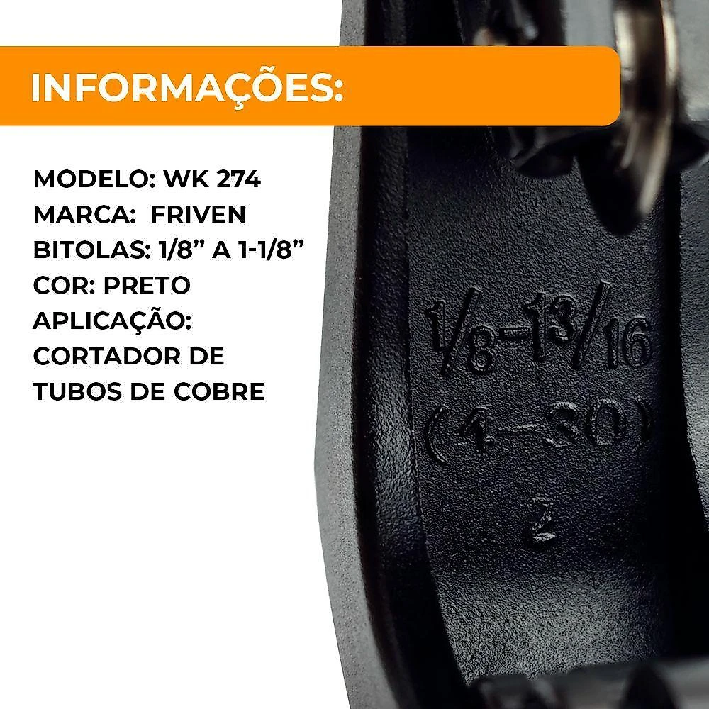 Cortador de Tubo de Cobre Wk-274 para Tubos de 1-8 a 1-1-8 em Aço com Lâmina Afiada Friven webcontinental-7908038205547