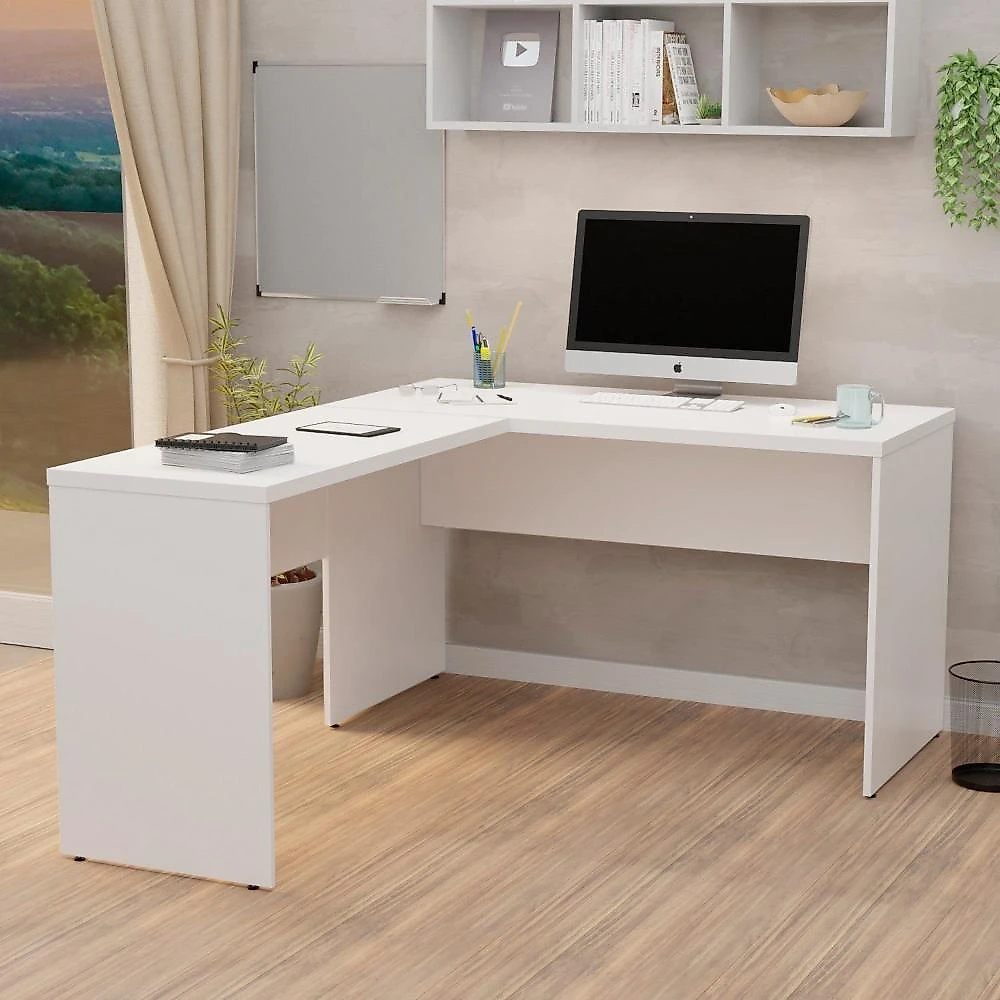 Mesa de Escritório em L 120x60cm + Cadeira Ergonômica Reclinável com Apoio Lombar,Pistão Classe