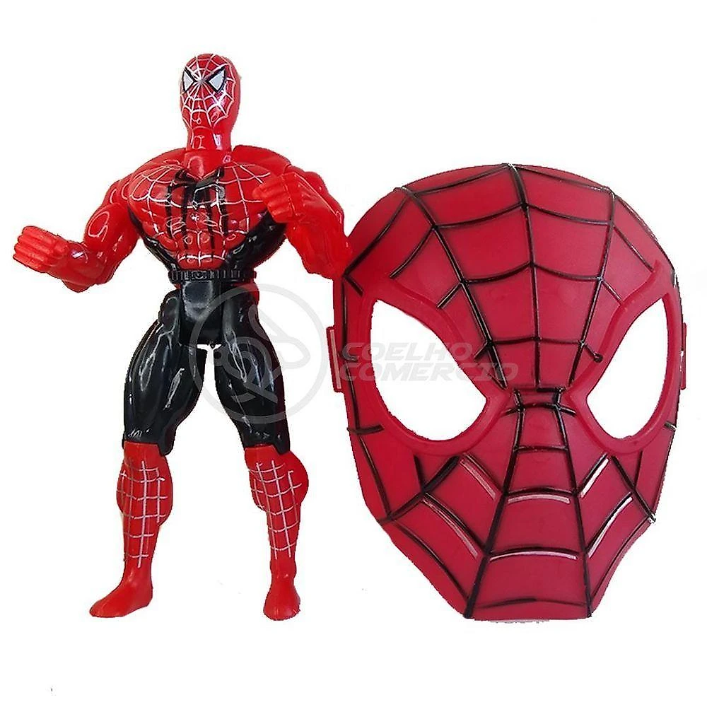 Brinquedo Boneco Vingadores Homem Aranha 25Cm + Mascara 16Cm