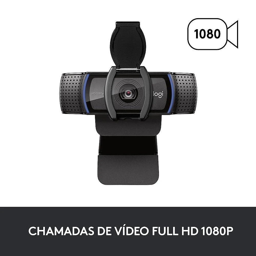 Webcam Full HD Logitech C920s com Microfone Embutido, Proteção de Privacidade, Widescreen 1080p, Compatível Logitech Capture - 960-001257