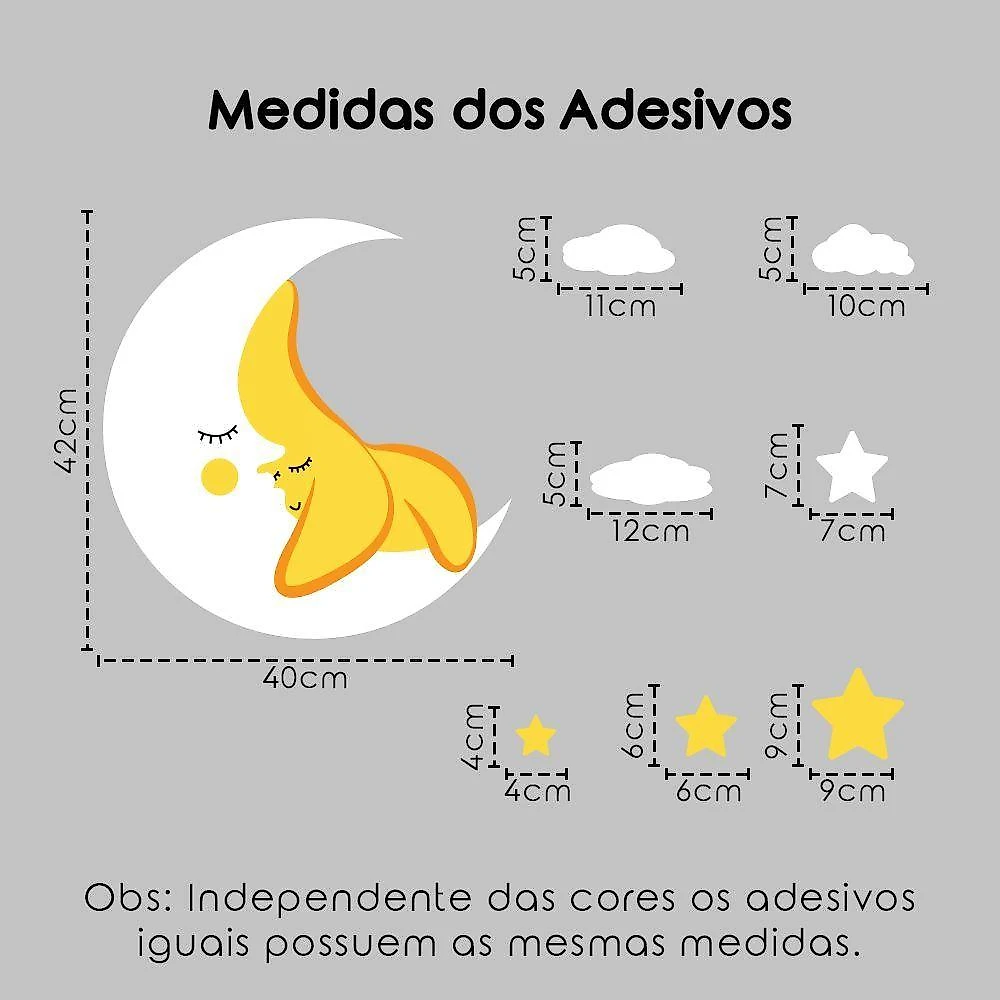 Adesivo Parede Estrelas Lua Nuvens Titulos Estrelas Verdes