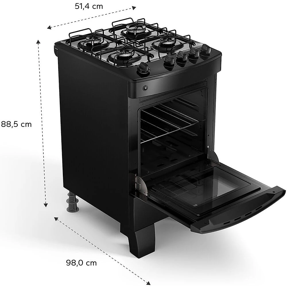 Fogão a Gás Consul 4 Bocas com Mesa Esmaltada, Preto - CFO4ZAE Preto - Bivolt