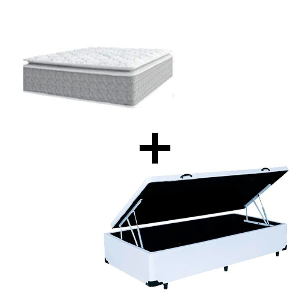 Cama Box Baú Solteiro 88 Sintético Branco Com Colchão Nazar Viscoeslástico D33 Cinza