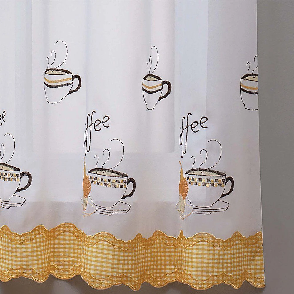 Cortina Doce Lar em Voil Bordado 2,00X1,40M Poliéster para Cozinha Café Vilela Enxovais