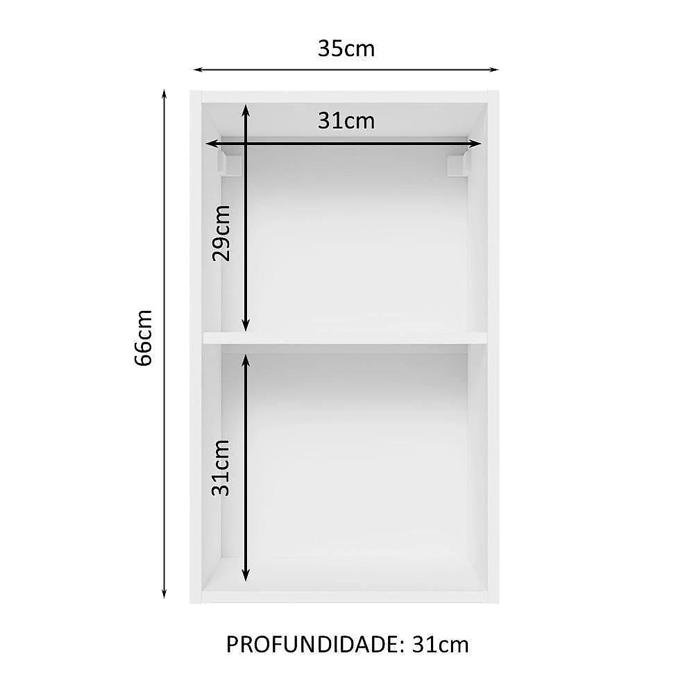 Armário Aéreo 100% Mdf 35 Cm 1 Porta Branco Brilho Acordes Madesa Branco