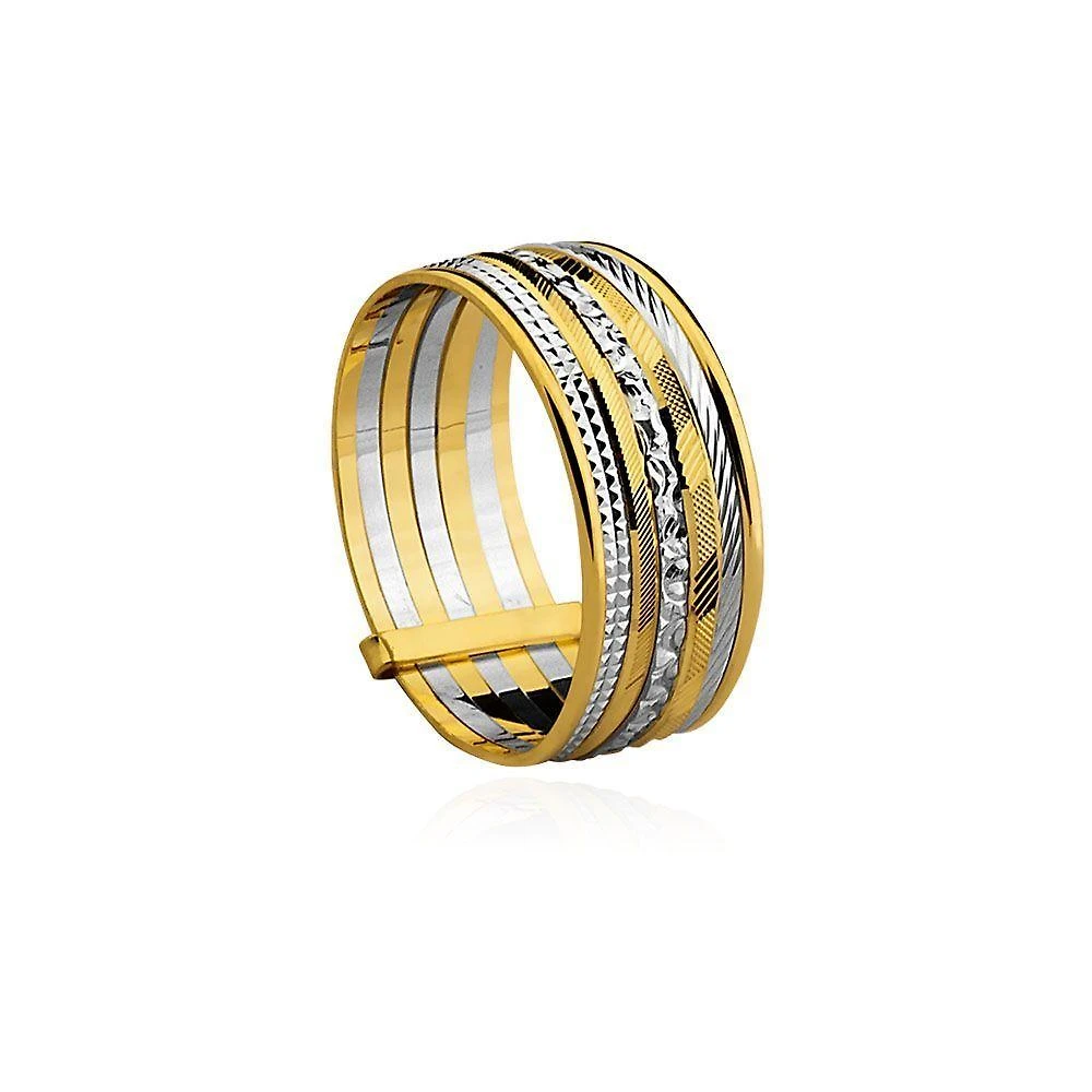 Anel 7 Elos Ouro Amarelo E Branco 18k L 14.9 Tamanho 18