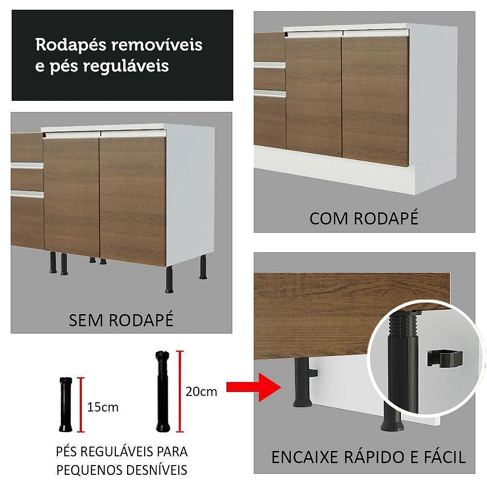 Armário de cozinha completa 240cm branco/rustic glamy madesa 07