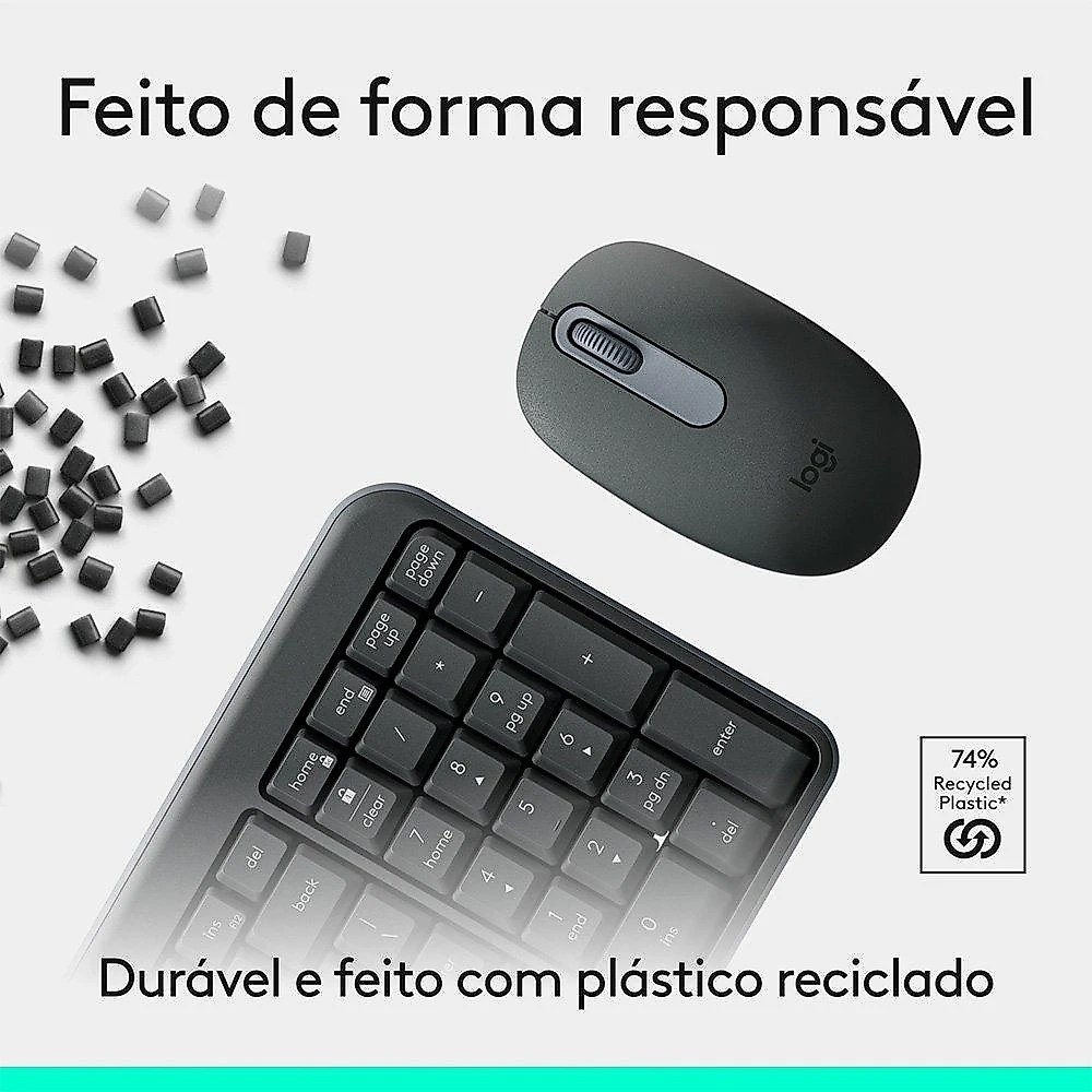 Kit Teclado e Mouse Sem Fio Logitech MK250 Compacto, Mouse Ambidestro, Bluetooth, ABNT2, Compatível PC e Mac, Grafite - 920-013516