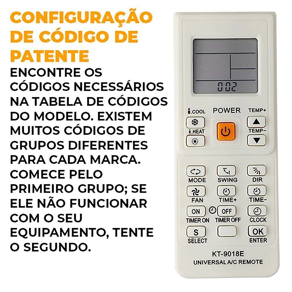 Controle Remoto Universal para Ar Condicionado KT-9018E HIATSU 6000 em 1 KT-9018E