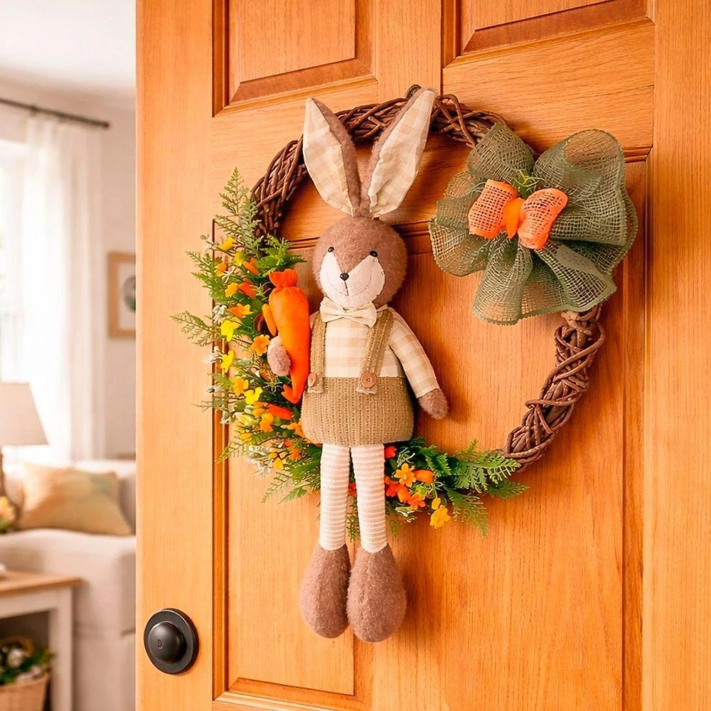 Guirlanda de Páscoa Coelho Pernas Mole 60cm Decorativa Verde para Ambientes Internos