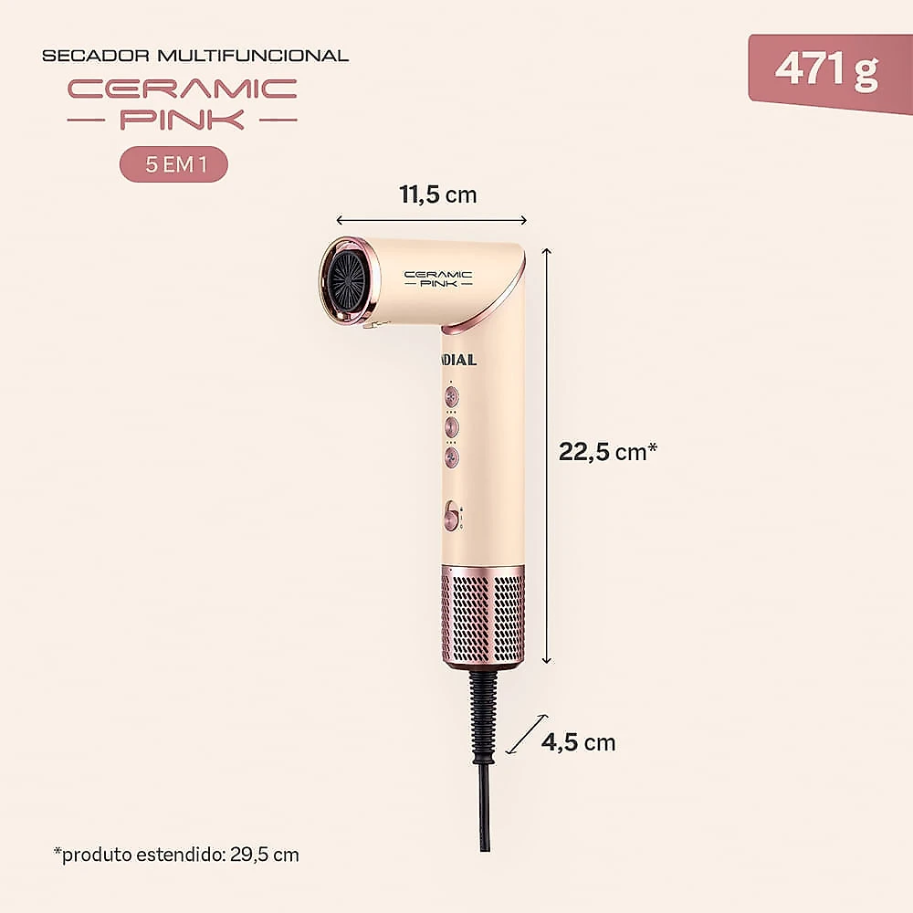 Secador Multifuncional 5 em 1 Mondial Rosa Claro 1500W - SM-01-BLDC-CP 110