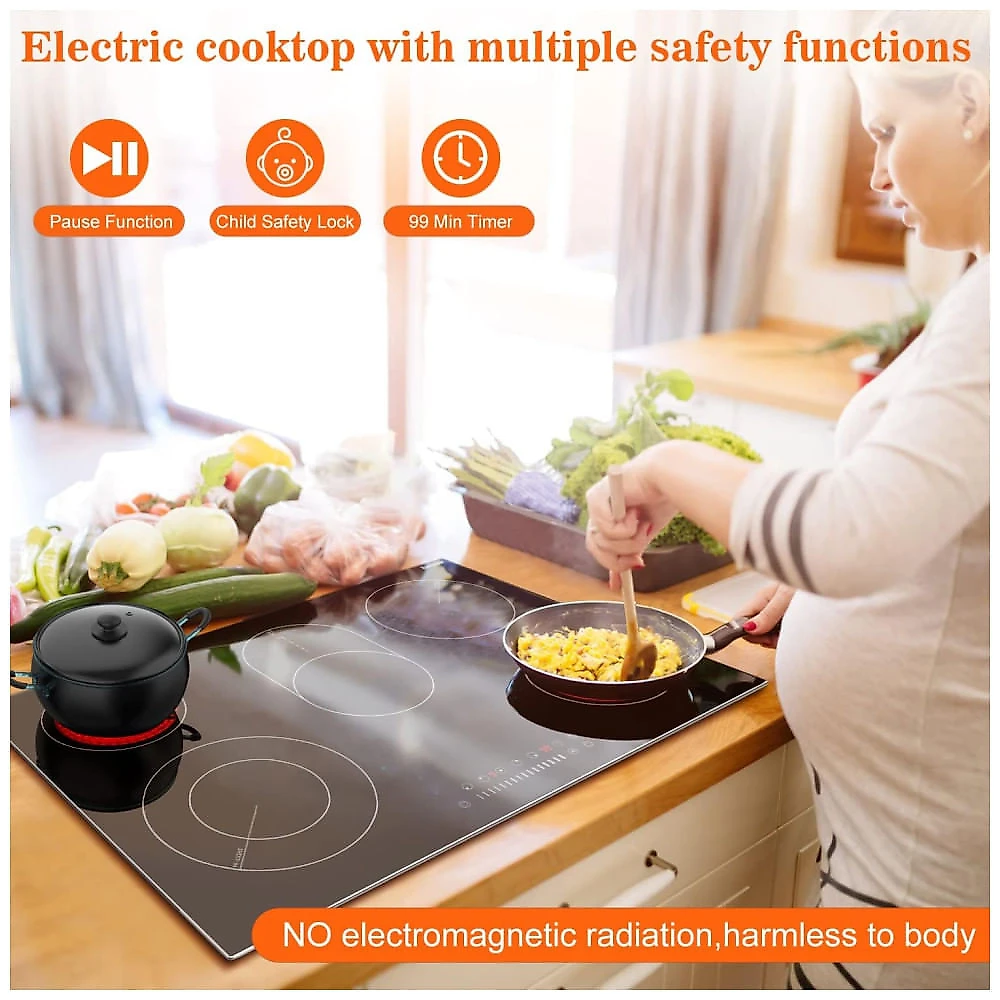 Cooktop Elétrico Karinear 76 cm, 8,4 kW com 5 Bocas, Cooktop Cerâmico Embutido com Vidro Temperado e Corpo Metálico, Fogão Versátil