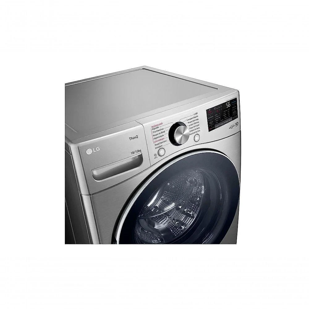 Lava e Seca LG Smart 18kg Inox Look com Inteligência Artificial AIDD™ WD18SV2S6B 127V