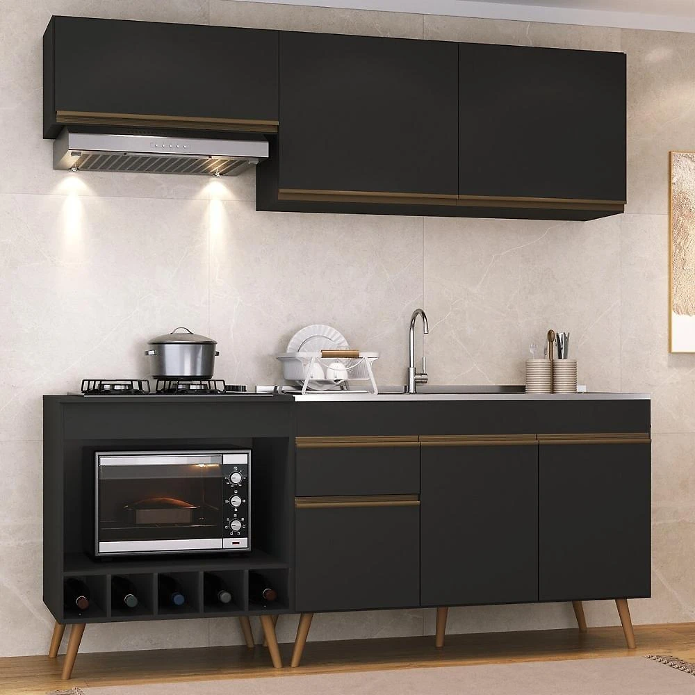 Armário Cozinha Modulada Compacta c/ Gabinete p/ Pia e Balcão p/ Cooktop Veneza Multimóveis MP3775