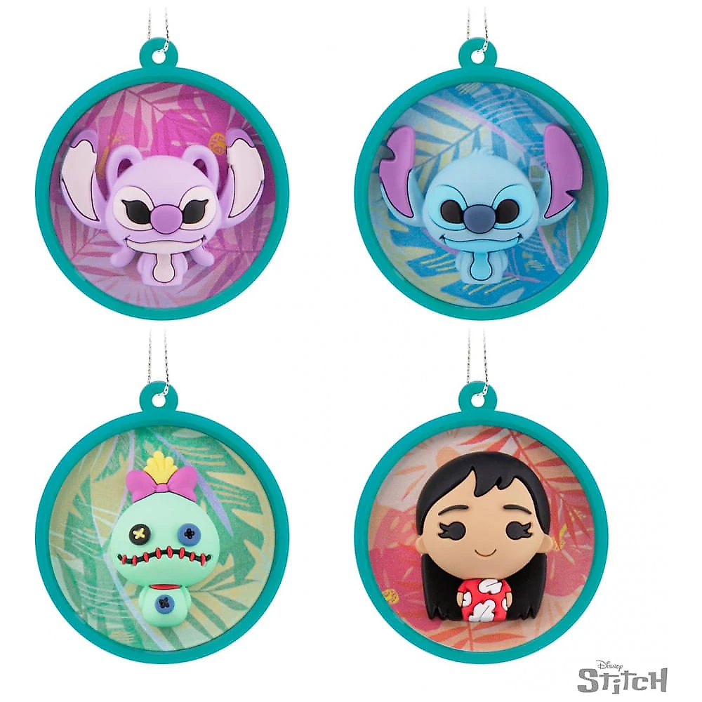 Mini Enfeites de Natal Disney Lilo & Stitch, Conjunto de 4, Irrompíveis, Presente para Fãs da Disney