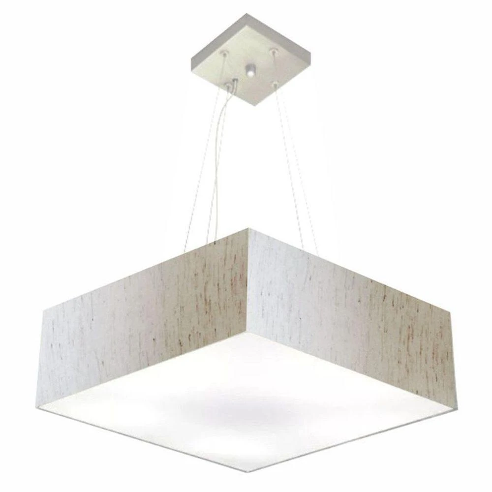 Lustre Pendente Quadrado Md-4137 Cúpula Em Tecido 15/70x70cm Linho Bege - Bivolt