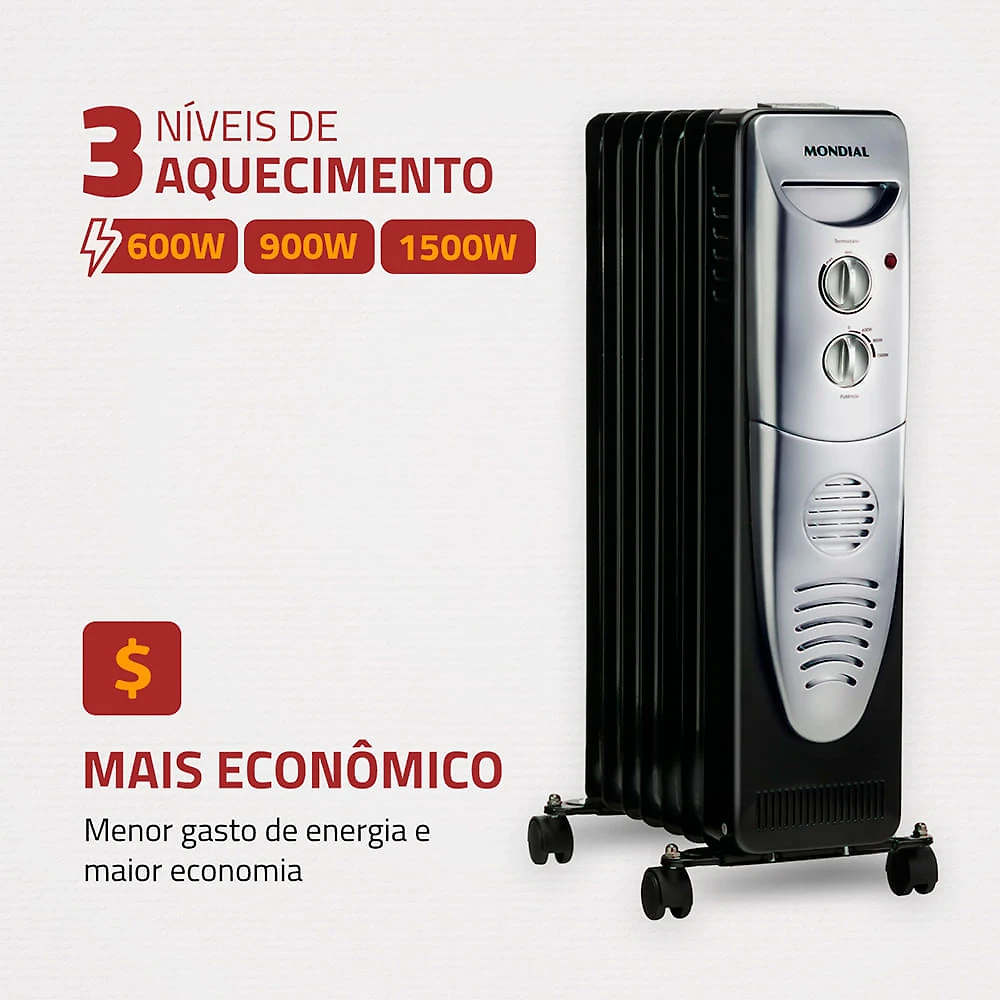 Miniatura Aquecedor a Óleo Mondial A-06 AQUECEDOR A OLEO-127V-PRETO/PRATA